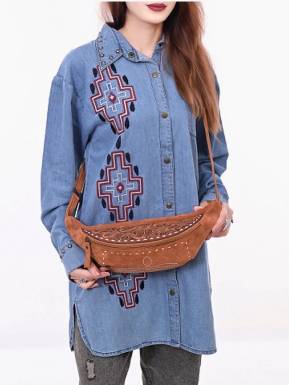 American Darling Handcrafted Western Leather Fanny Pack with Buck-Stitched